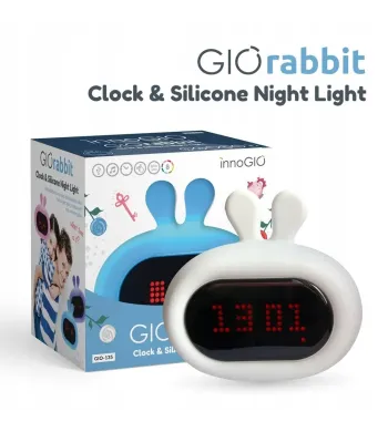 Lampka nocna InnoGIO biały rabbit budzik