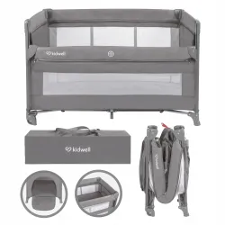 Łóżeczko turystyczne dwupoziomowe Kidwell Blissy Lift opuszczany bok szary