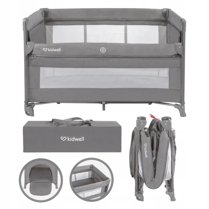 Łóżeczko turystyczne dwupoziomowe Kidwell Blissy Lift opuszczany bok szary