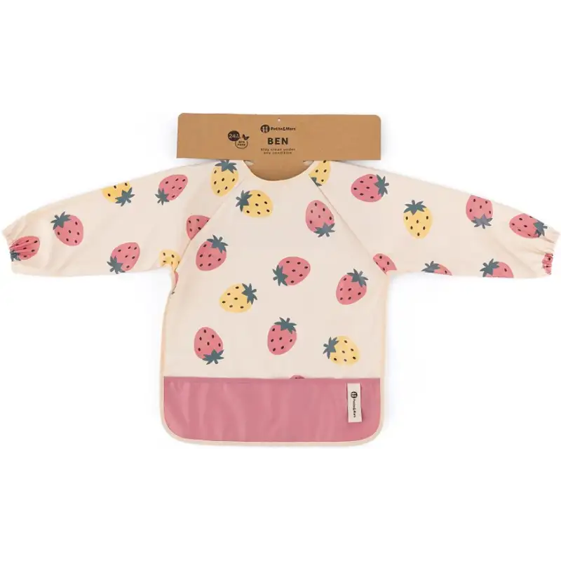 PETITE&MARS śliniak  z rękawami Ben Beige Strawberies