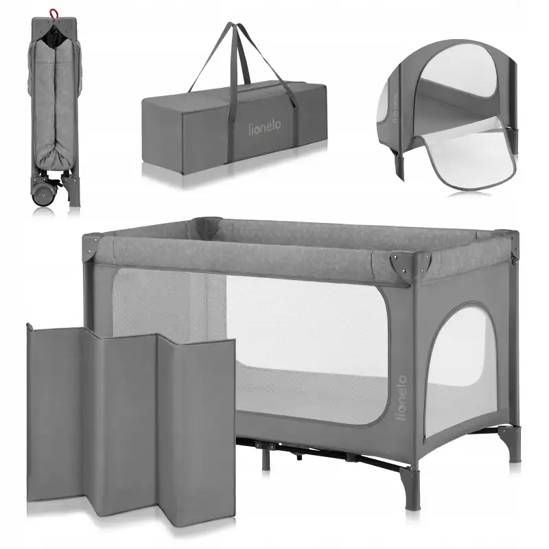 Lionelo Łóżeczko turystyczne dziecięce MATERAC PREMIUM torba grey ston