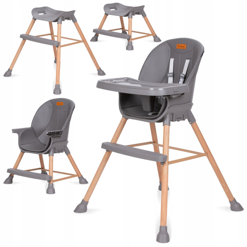 Kidwell Krzesełko do karmienia dziecka dla dzieci 3w1 ETAN WOOD Gray