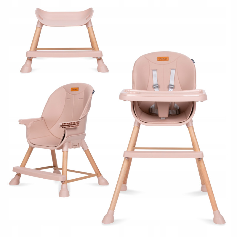 Kidwell Krzesełko do karmienia dziecka dla dzieci 3w1 ETAN WOOD Pink