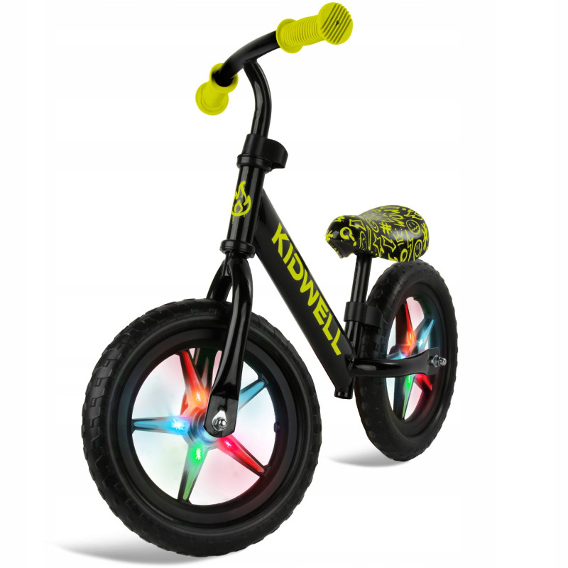 Rowerek biegowy dla dzieci Kidwell Rebel LED Neon światła w kołach Yellow