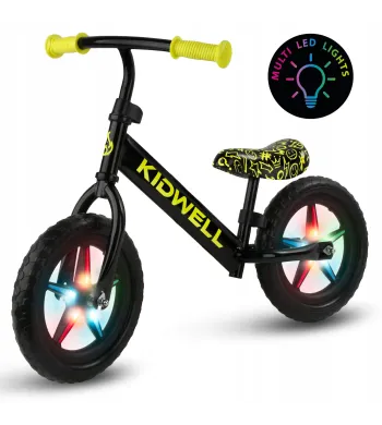 Rowerek biegowy dla dzieci Kidwell Rebel LED Neon światła w kołach Yellow