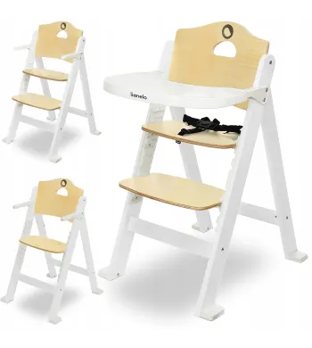 Krzesełko drewniane fotelik do karmienia 3w1 Lionelo Floris white