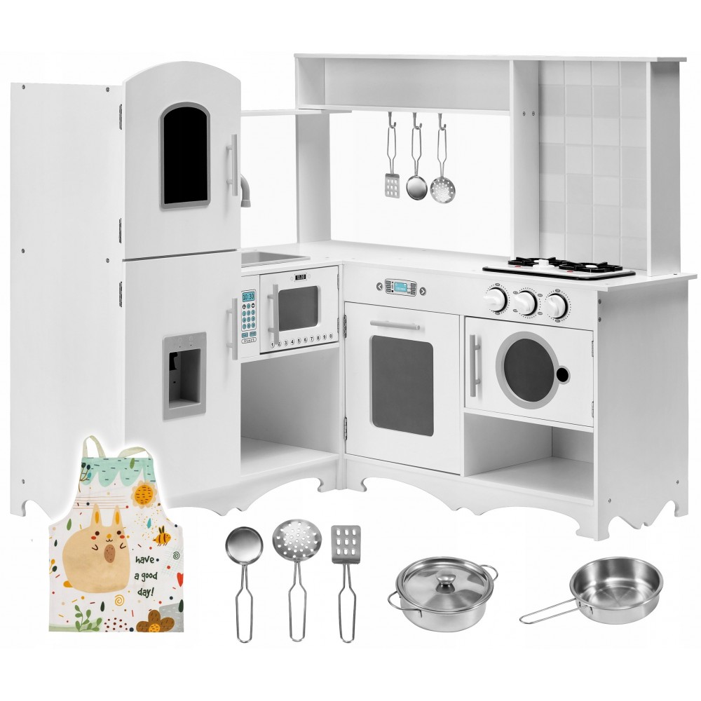 Mamabrum drewniana kuchnia dziecięca narożna XXL KITCHEN retro White PLK540