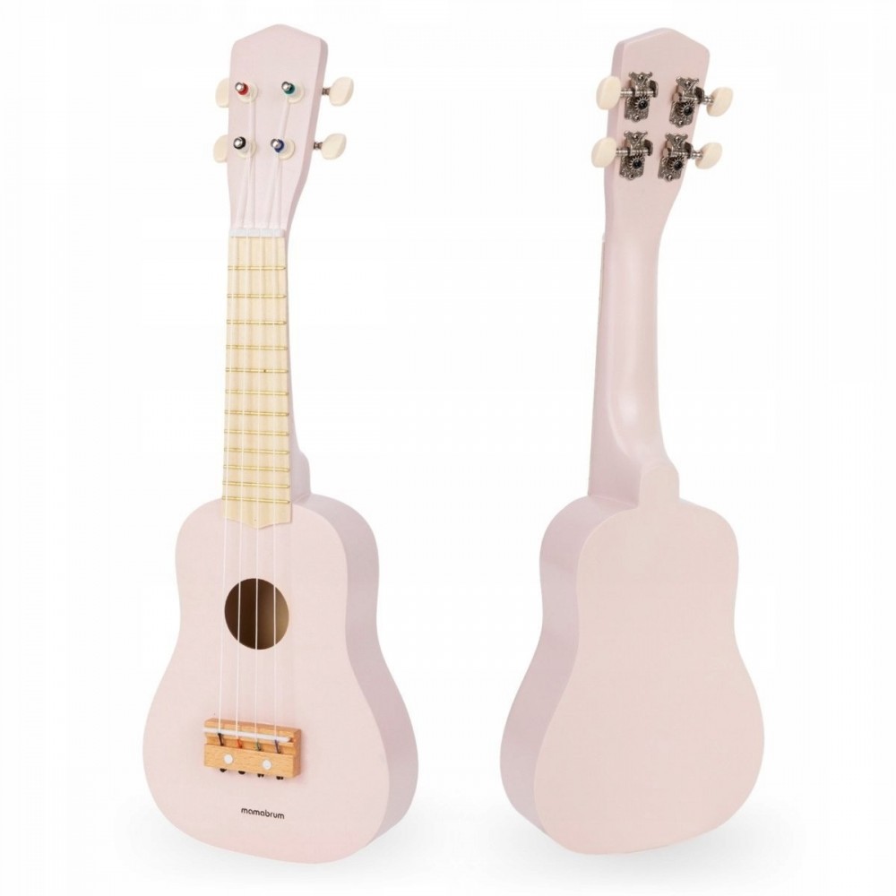 Mamabrum Zabawka Edukacyjna Drewniana Gitara dla Dzieci Ukulele PINK MAM55