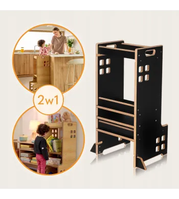 KITCHEN HELPER POMOCNIK KUCHENNY MONTESSORI + Biblioteczka 2w1 LIONELO CASS Black Onyx