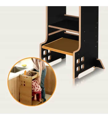 KITCHEN HELPER POMOCNIK KUCHENNY MONTESSORI + Biblioteczka 2w1 LIONELO CASS Black Onyx