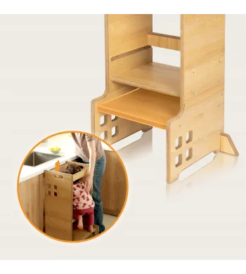 KITCHEN HELPER POMOCNIK KUCHENNY MONTESSORI + Biblioteczka 2w1 LIONELO CASS  Natural