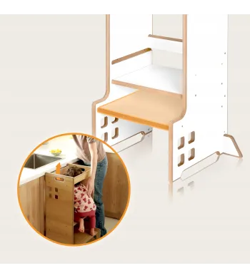 KITCHEN HELPER POMOCNIK KUCHENNY MONTESSORI + Biblioteczka 2w1 LIONELO CASS  White