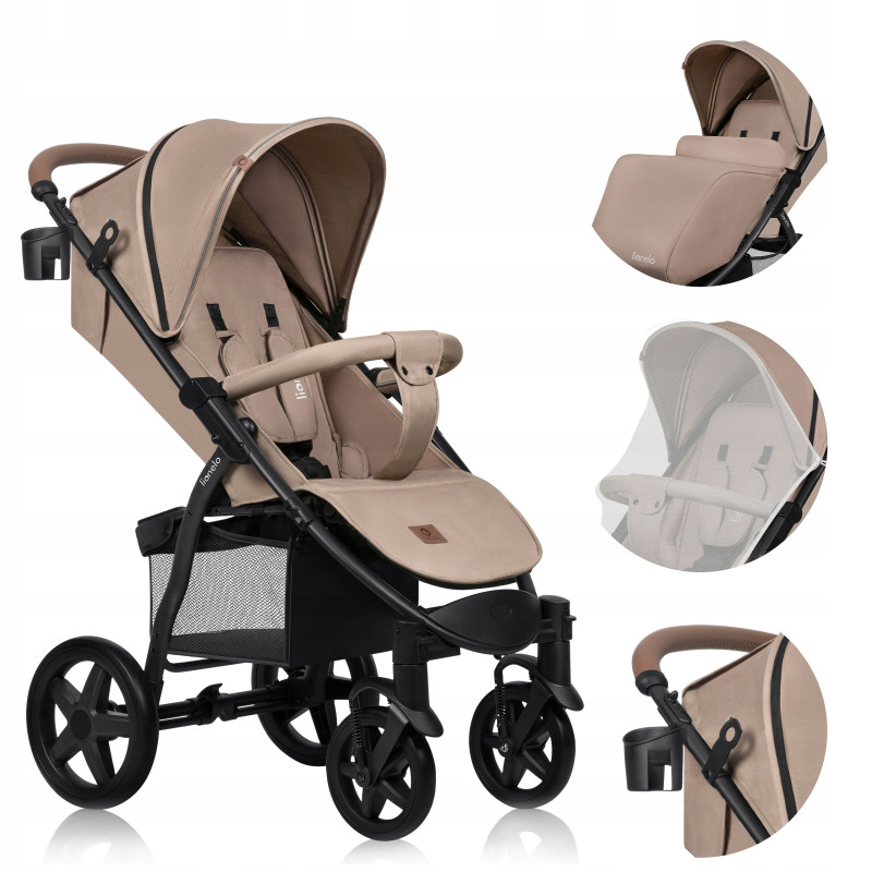 LIONELO ANNET PLUS WÓZEK SPACEROWY DO 22KG DUŻE KOŁA MOSKITIERA  Beige Sand
