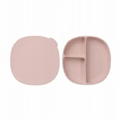 B.box Talerzyk z przyssawką trójdzielny silikonowy z przykrywką różowy