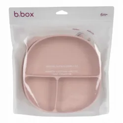 B.box Talerzyk z przyssawką trójdzielny silikonowy z przykrywką różowy