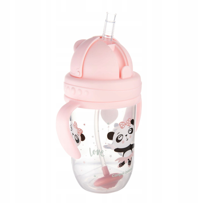 Canpol KUBEK NIEKAPEK Bidon z Obciążoną SŁOMKĄ 270 ml BONJOUR PARIS 56/606 pink