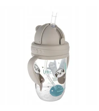 Canpol KUBEK NIEKAPEK Bidon z Obciążoną SŁOMKĄ 270 ml BONJOUR PARIS 56/606 szary