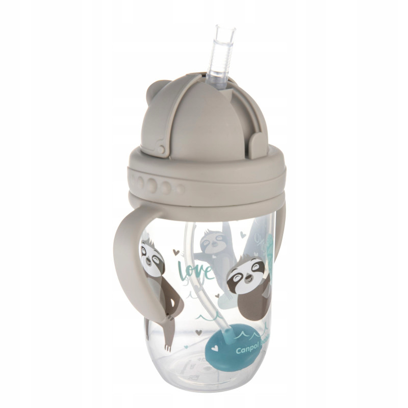 Canpol KUBEK NIEKAPEK Bidon z Obciążoną SŁOMKĄ 270 ml BONJOUR PARIS 56/606 szary