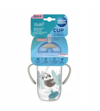 Canpol KUBEK NIEKAPEK Bidon z Obciążoną SŁOMKĄ 270 ml BONJOUR PARIS 56/606 szary