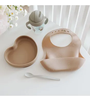 Canpol babies śliniak silikonowy z kieszonką DOTS 51/029 beż