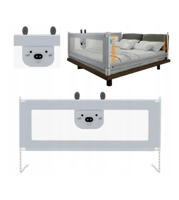 PRIMABOBO Barierka ochronna do łóżka MIŚ 200cm SKŁADANA, dla dzieci SZARA