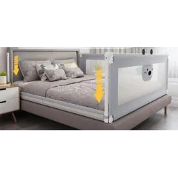 PRIMABOBO Barierka ochronna do łóżka MIŚ 200cm SKŁADANA, dla dzieci SZARA