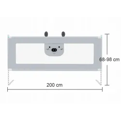 PRIMABOBO Barierka ochronna do łóżka MIŚ 200cm SKŁADANA, dla dzieci SZARA