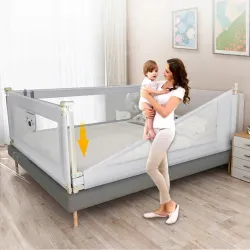 PRIMABOBO Barierka ochronna do łóżka MIŚ 200cm SKŁADANA, dla dzieci SZARA