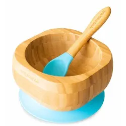 ECO RASCALS Miseczka BAMBUSOWA głęboka z łyżeczką Niebieska