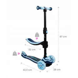Hulajnoga SunBaby Flash 3w1 dla dzieci, niebieska z LED i siedziskiem