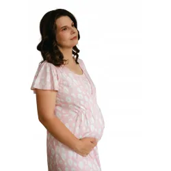 Koszula do karmienia i ciążowa bambusowa kr. ręk. Eevi Emily róż L