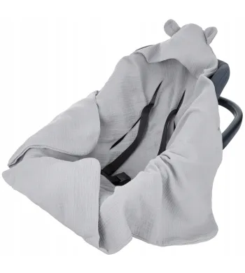 Infantilo OTULACZ DO FOTELIKA MUŚLINOWY LETNI Z KAPTURKIEM jasny szary