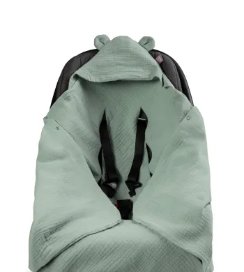 Infantilo OTULACZ DO FOTELIKA MUŚLINOWY LETNI Z KAPTURKIEM szałwiowy