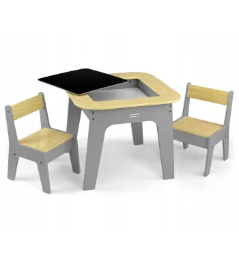 Milly Mally Zestaw mebli Olaf Blocks - Stolik i dwa krzesełka Dark Grey