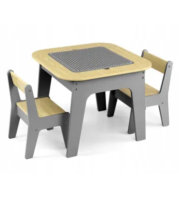 Milly Mally Zestaw mebli Olaf Blocks - Stolik i dwa krzesełka Dark Grey